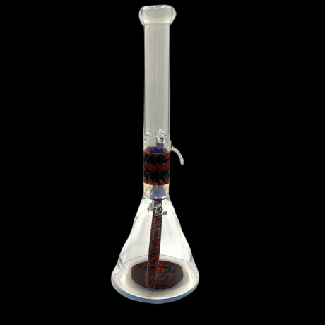 AUGY GLASS RED WARM/ BLUE ORANGE WIG WAG  STACKED BEAKER