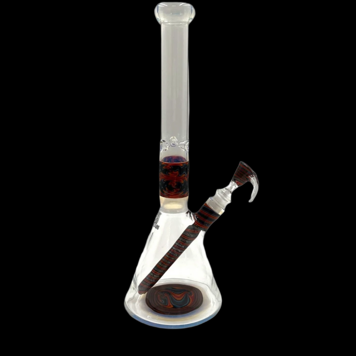 AUGY GLASS RED WARM/ BLUE ORANGE WIG WAG  STACKED BEAKER