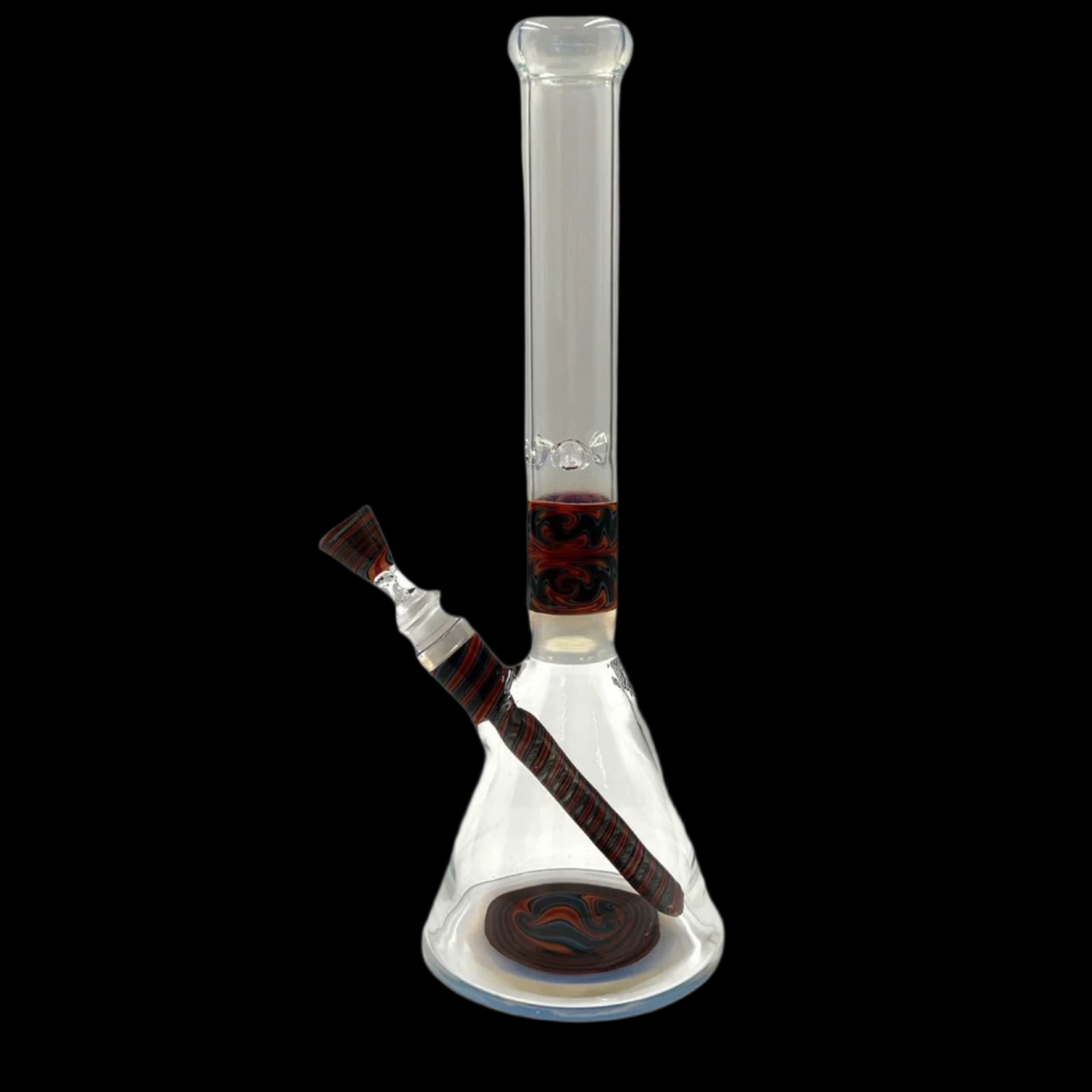 AUGY GLASS RED WARM/ BLUE ORANGE WIG WAG  STACKED BEAKER