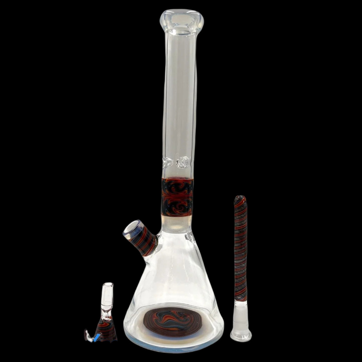 AUGY GLASS RED WARM/ BLUE ORANGE WIG WAG  STACKED BEAKER