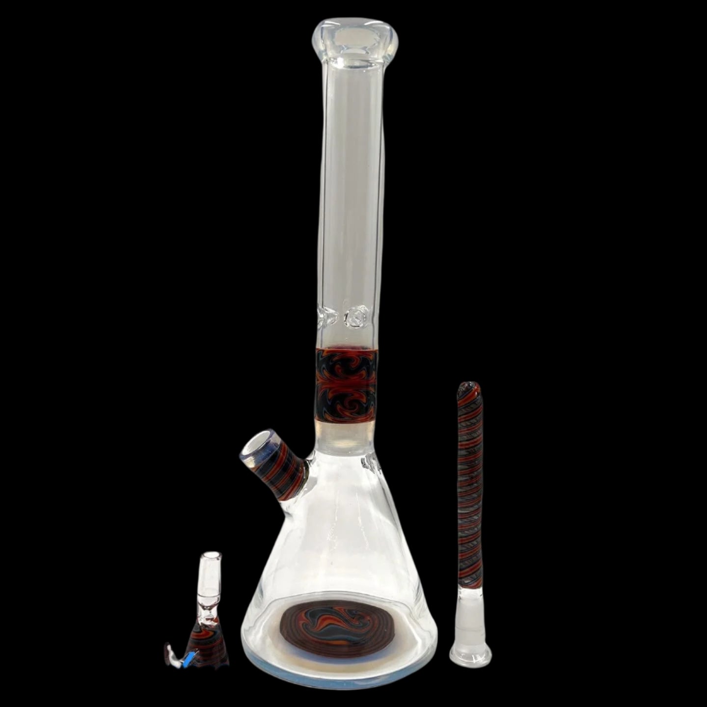 AUGY GLASS RED WARM/ BLUE ORANGE WIG WAG  STACKED BEAKER