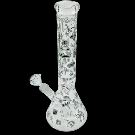 EGYPTIAN HIEROGLYPHS 14'' GLOW IN THE DRAK BEAKER BONG 19MM TO 14MM 2