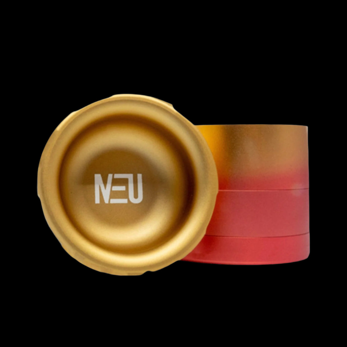 Neu Dry Herb Aluminum Grinder With Ashtray & Storage Top - 63 mm - 4 Parts GOLD