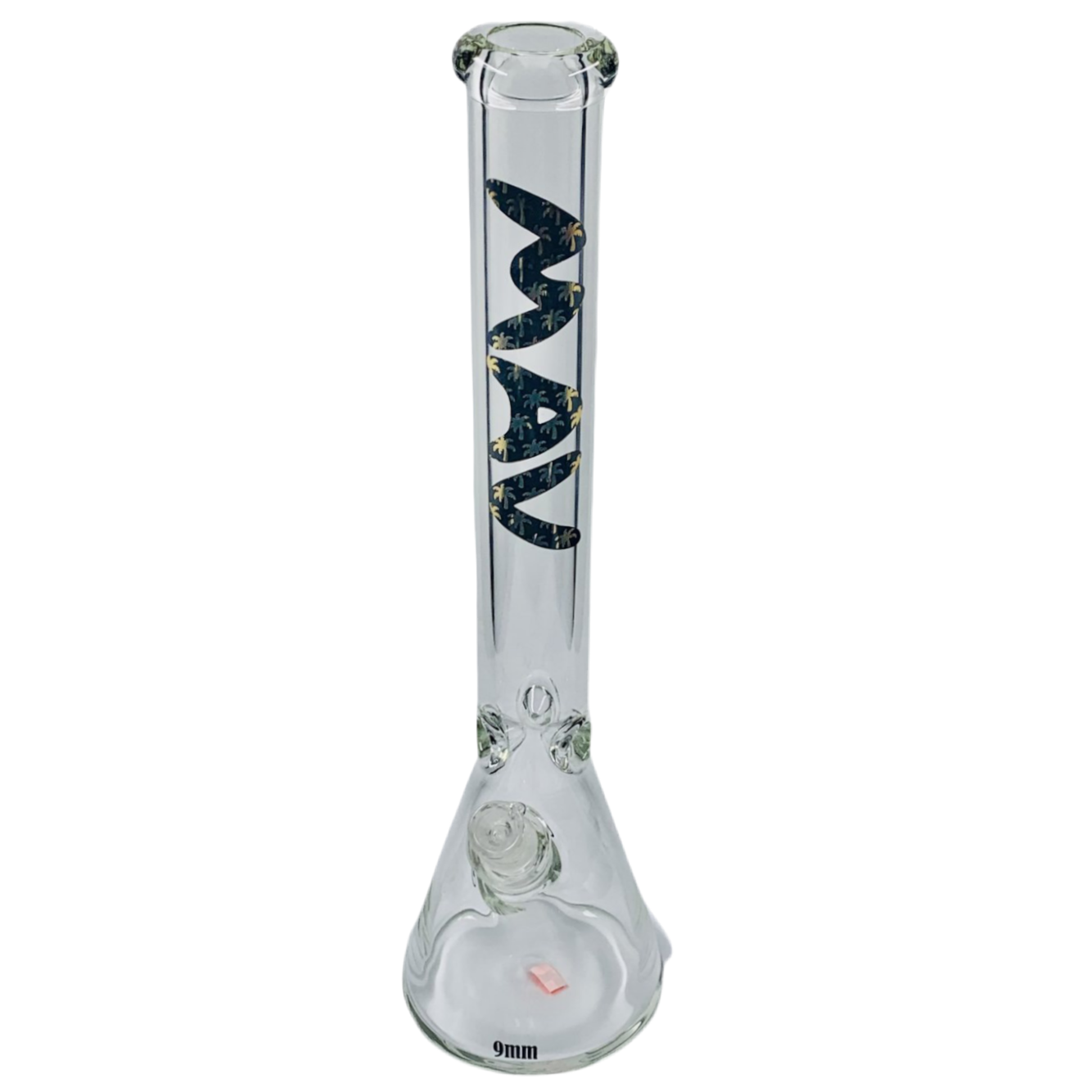 MAV 18'' X 9MM BLACK AND GOLD PLAM TREES BEAKER BONG