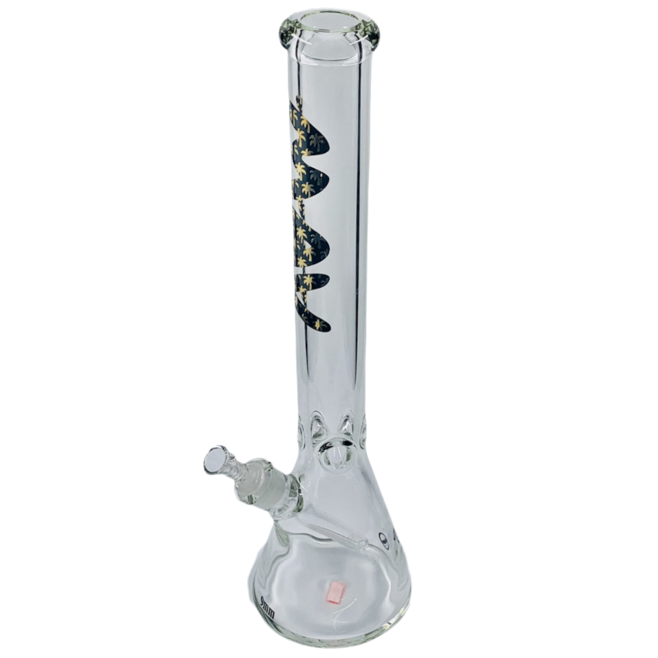 MAV 18'' X 9MM BLACK AND GOLD PLAM TREES BEAKER BONG