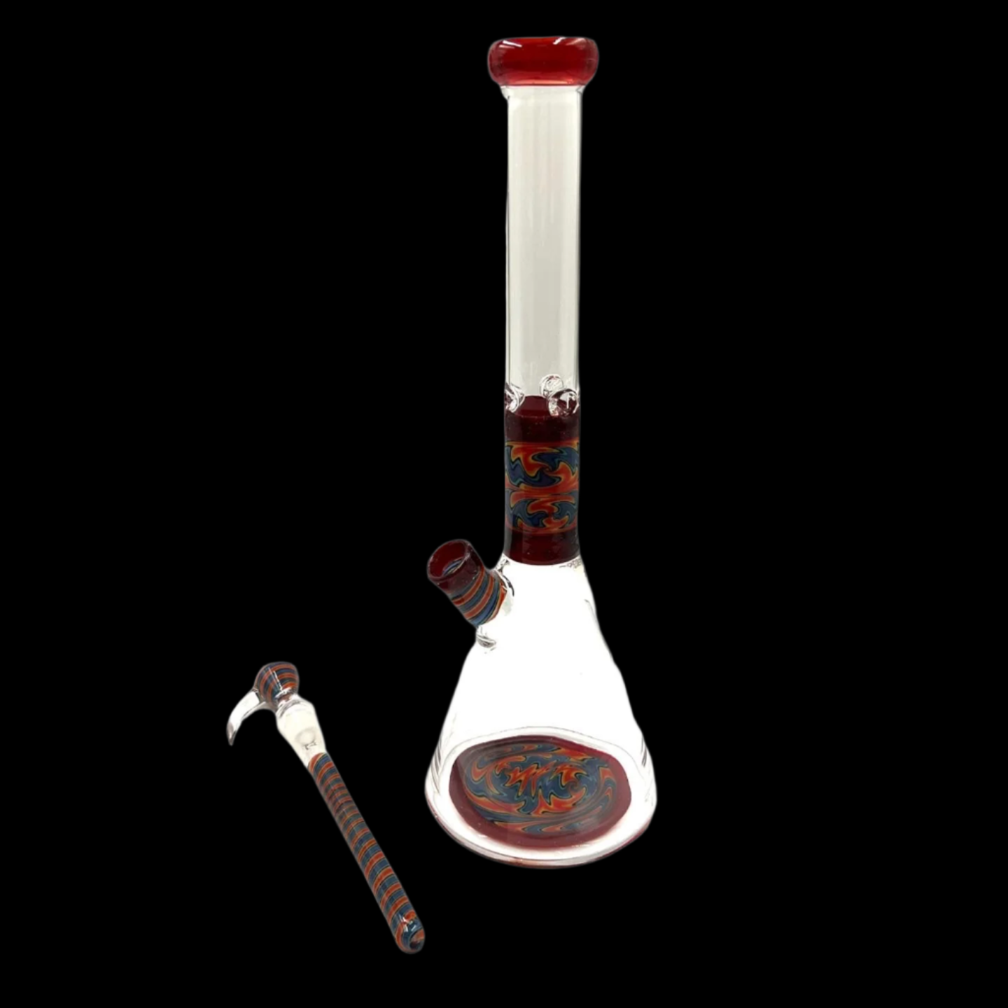 AUGY GLASS BLUE WARM/ORANGE WIG WAG  STACKED BEAKER