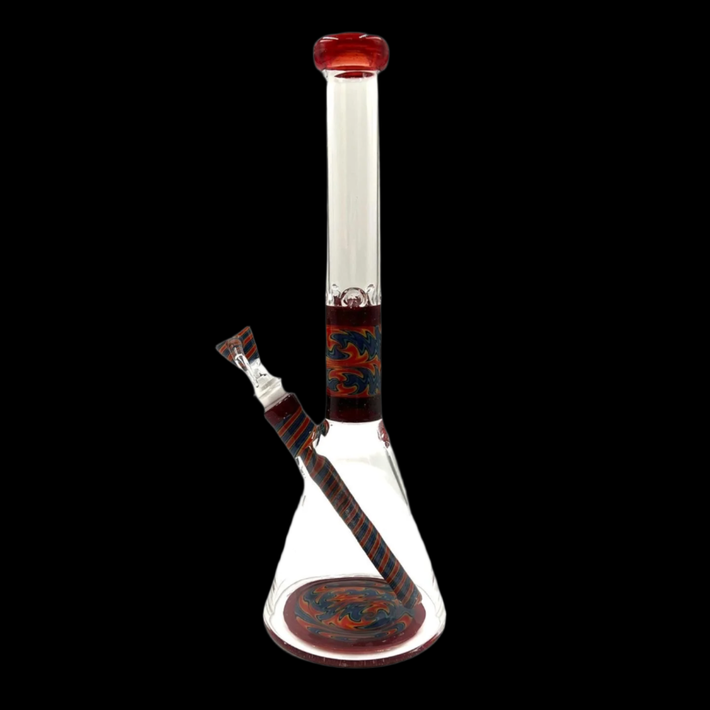 AUGY GLASS BLUE WARM/ORANGE WIG WAG  STACKED BEAKER