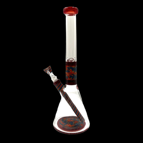 AUGY GLASS BLUE WARM/ORANGE WIG WAG  STACKED BEAKER