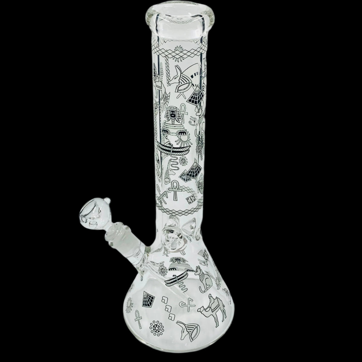 EGYPTIAN HIEROGLYPHS 14'' GLOW IN THE DRAK BEAKER BONG 19MM TO 14MM 2