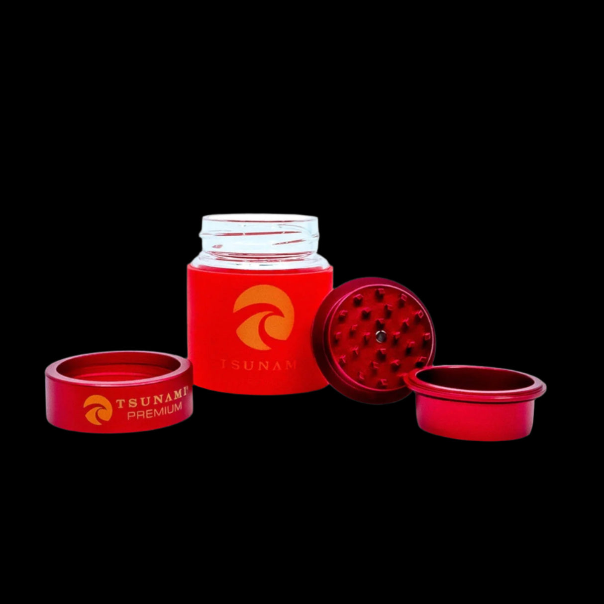 Tsunami Premium Metal Grinder Air Tight Glass Jar With Locking Lid Red