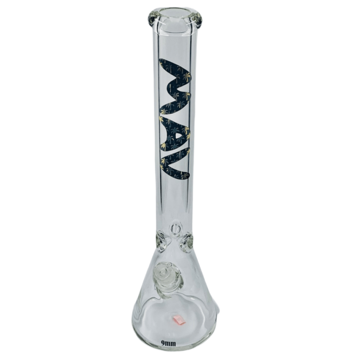 MAV 18'' X 9MM BLACK AND GOLD PLAM TREES BEAKER BONG - Ace King Shop
