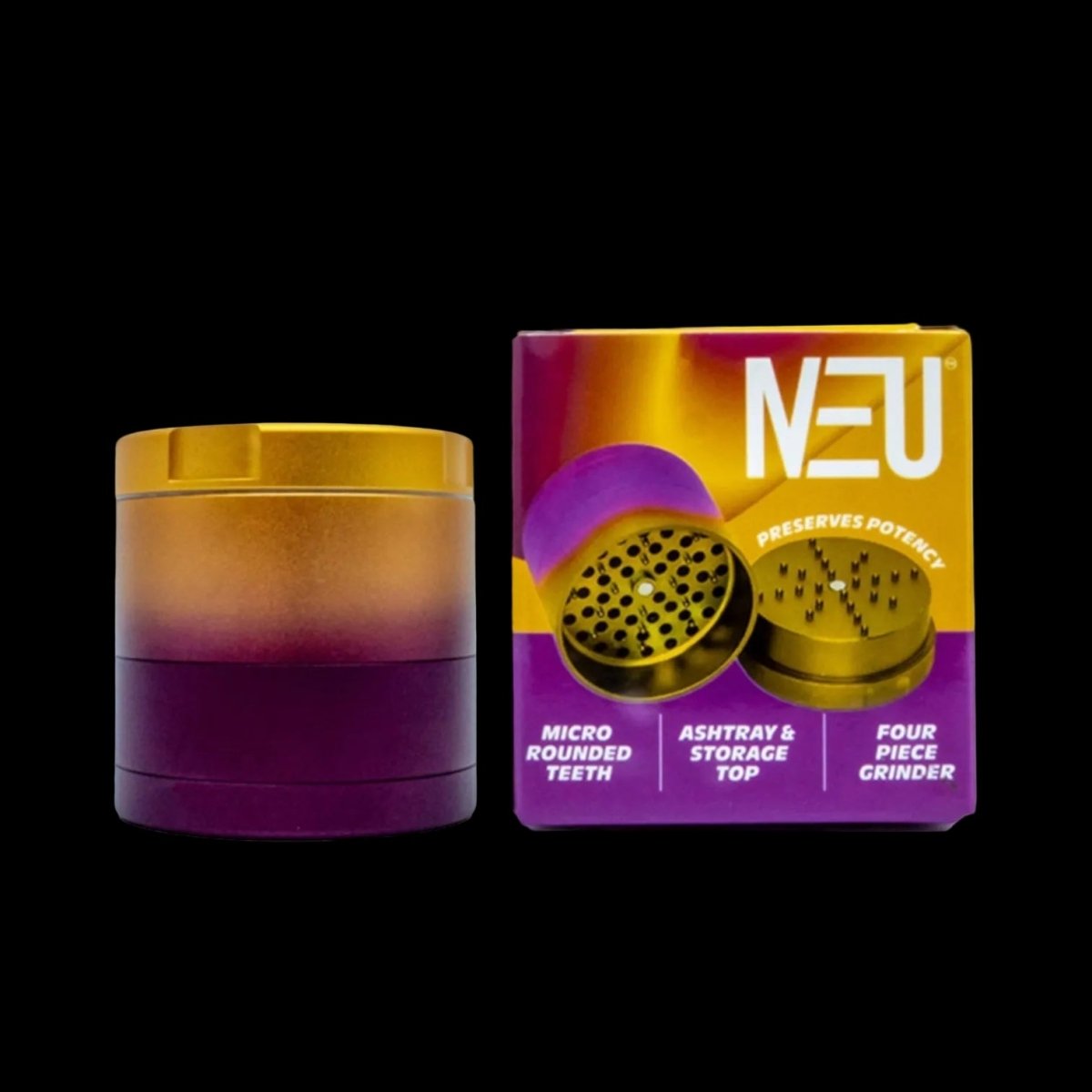 Neu Dry Herb Aluminum Grinder With Ashtray & Storage Top - 63 mm - 4 Parts - Ace King Shop